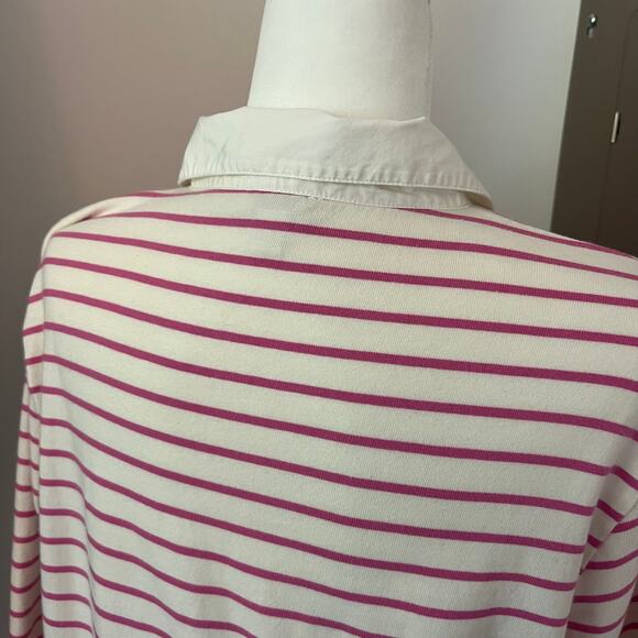 J. Crew Pink Stripe Poplin collar polo shirt - Picture 5 of 7